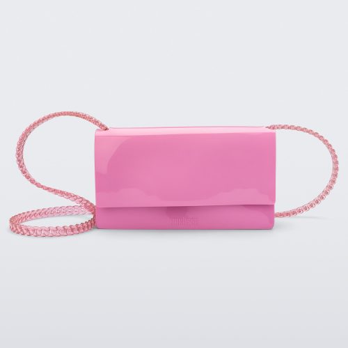 Front view of the Melissa party handbag in pink with braided strap.