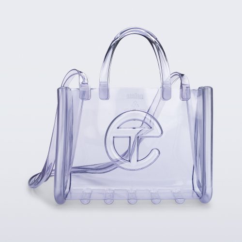 Front view of the clear Medium Jelly Shopper x Telfar bag