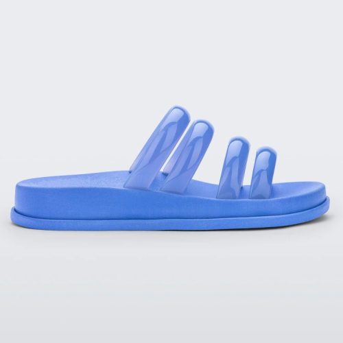 Side view of a Blue Melissa Soft Wave Slide with 4 front straps.