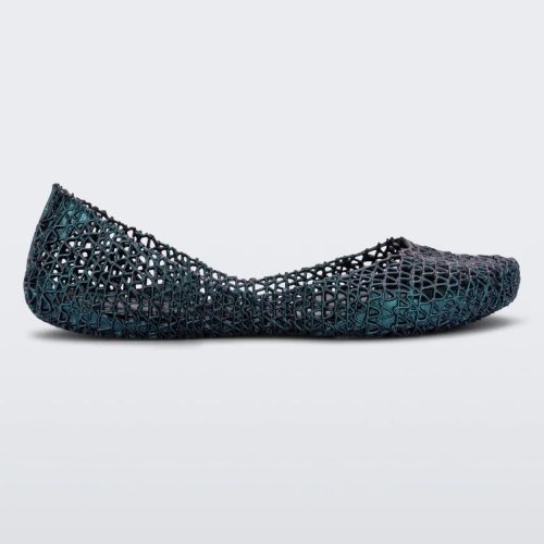 Side view of blue Melissa Campana ballet flats.