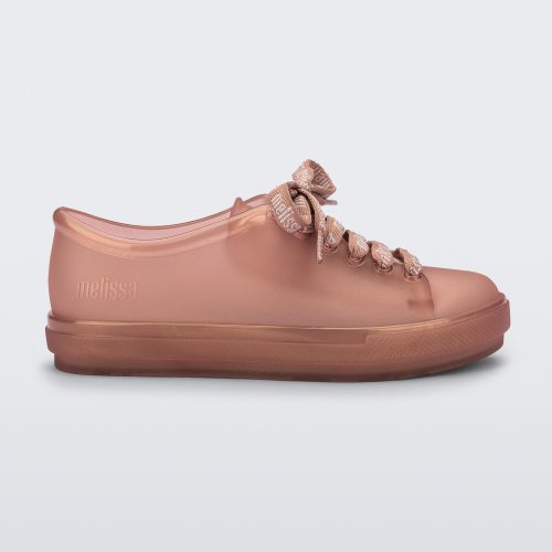 Side view of a pearly brown Hip M Lover kids sneaker with laces.