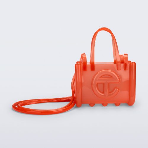 Front view of the orange Small Jelly Shopper x Telfar bag