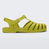 Side view of a moss green Melissa Possession sandal with several straps and a closed toe front.