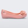 Side view of a light pink Mini Melissa Ultragirl Garden flat with two rose details on the toe.