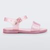 Side view of a pink glitter Mini Melissa Mar Sandal.