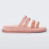 Side view of a pink/clear pink Melissa Soft Wave Slide with 4 straps: two pink and two clear pink.