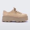 Side view of a beige platform Melissa Kick Off Sneakers with laces.