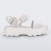 Side view of a white Melissa platform Kick Off sandal with two straps.